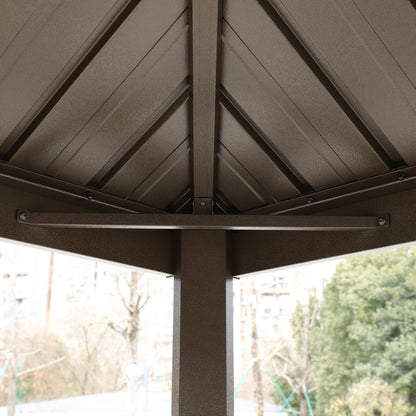 Grill Hardtop Gazebo Outdoor Metal Hard Top Gazebo, Permanent BBQ Gazebo with Galvanized Steel,Aluminum Framed Pavilion with Shelves for Patio Backyard Lawn Garden, Patio, Backyard Single Roof