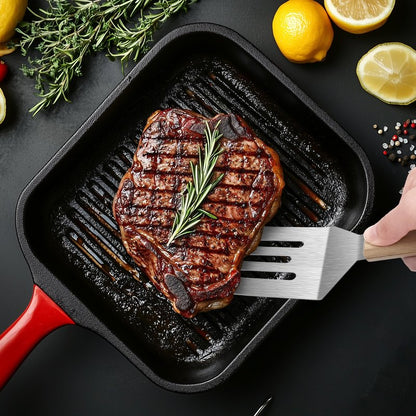 Stainless Steel Spatula Set, Metal Spatula for Cast Iron Skillet, Metal Spatulas for Kitchen Use with Wooden Handle, Ideal for Frying Steak, Pancake, Cookie, Burger, Brownie or Desserts