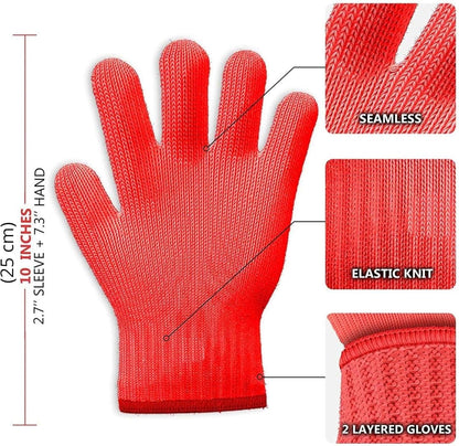 Killer's Instinct Outdoors Heat Resistant Gloves, Oven Mitts with Fingers, Red Cotton Kitchen Holders Double Set