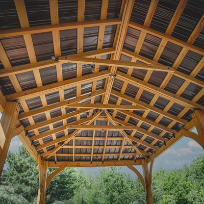 Backyard Discovery Barrington 20' x 12' Cedar Wood Outdoor Gazebo Pavilion with Hardtop Galvanized Steel Hip Roof, Snow Support, Wind Resistance, PowerPort, Shade for Garden, Patio, Deck, Entertaining
