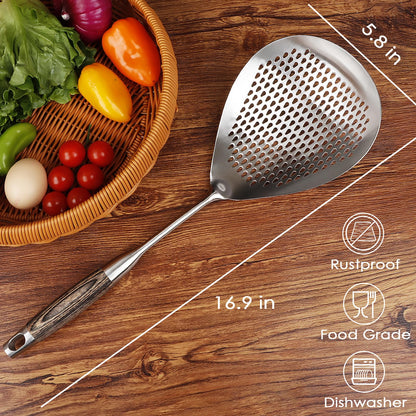 GLENDAVENY 304 Stainless Steel Skimmer Slotted Spoon, Spider Strainer Skimmer Ladle Spoon for Cooking and Frying, Pasta, Spaghetti, 5.8 inch, Dishwasher safe