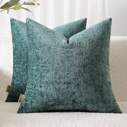 Set 2 Cozy 16x16, Chenille Throw Pillow Covers of Decorative Textured Solid Accent Pillow Cases, Soft Neutral Home