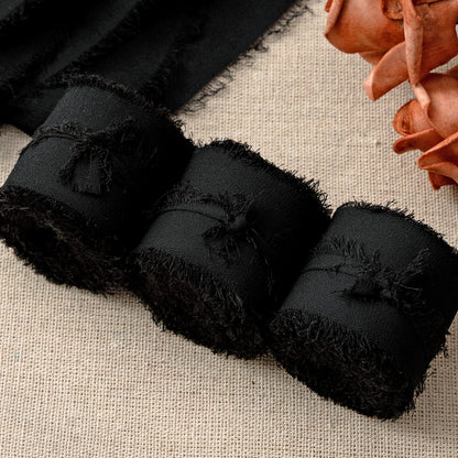 JEDIA Halloween Ribbon, 6 Rolls Halloween Ribbon Gift Ribbons, 1.5" x 7Yd Black Chiffon Ribbons Set for Gift Wrapping, Wedding Invitations, Bouquet Wrap, Bridal Bouquets, DIY Crafts