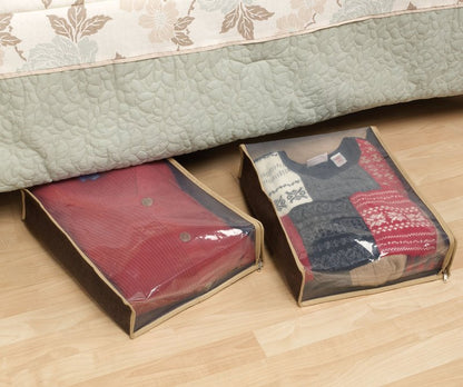 Household Essentials 66612 Sweater Storage Bags | Set of 2 | Coffee Linen,Brown/Clear