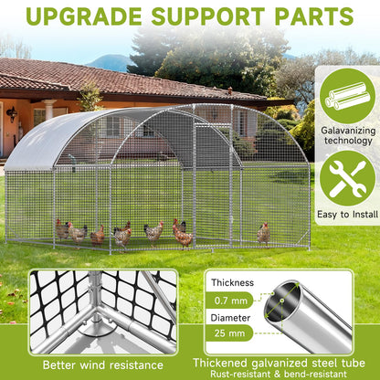 LEVELEVE Large Walk-in Chicken Coop with Chicken Run, Galvanized Poultry Enclosure with Waterproof Anti-UV Cover and Security Lock, Ideal for Rabbit, Duck, Backyard and Farm Yard，13.1'x 9.8'x 6.6'