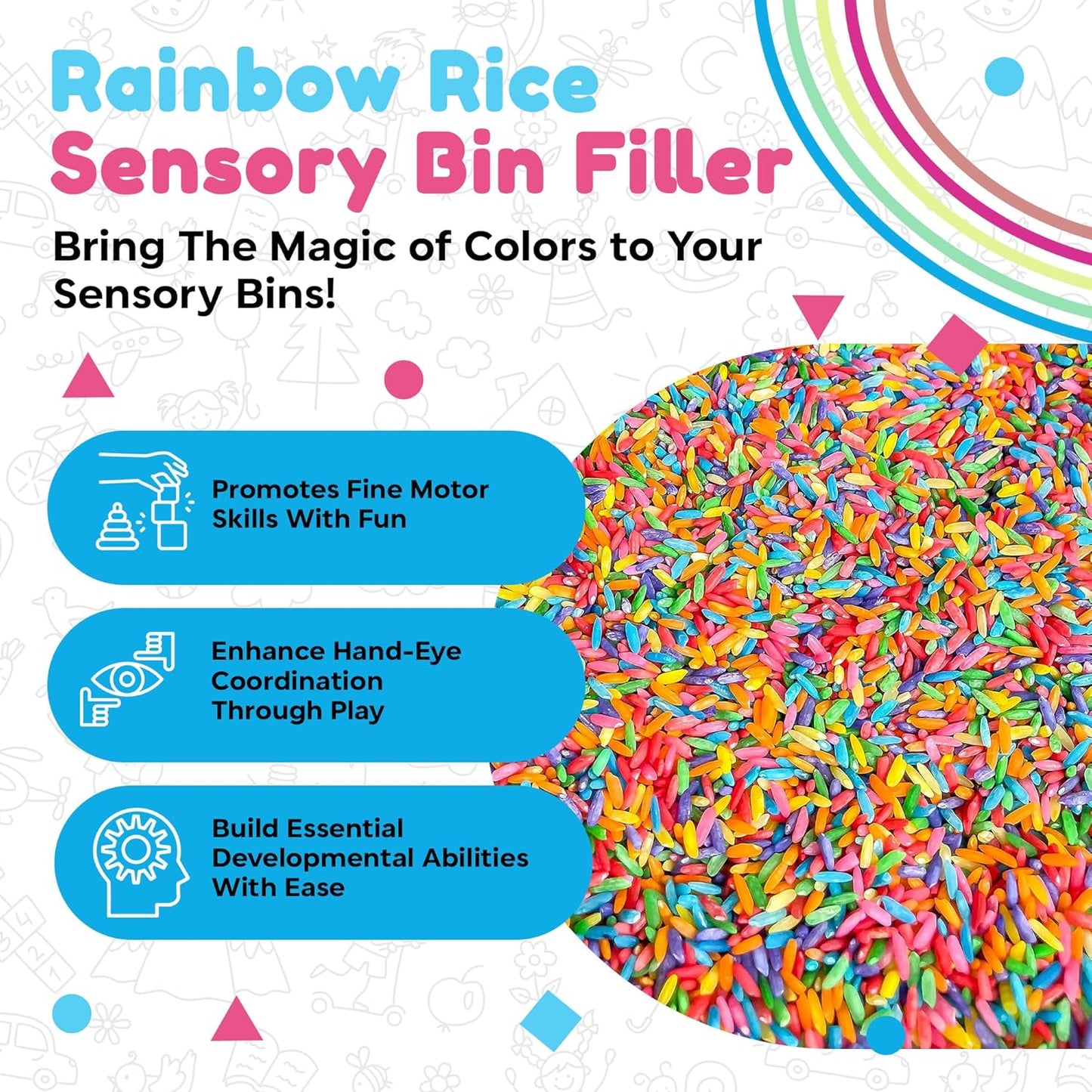 Rainbow Rice | Non-Toxic Sensory Bin Filler - 2 LB (4 Cups) for Educational Play & DIY Montessori Activities