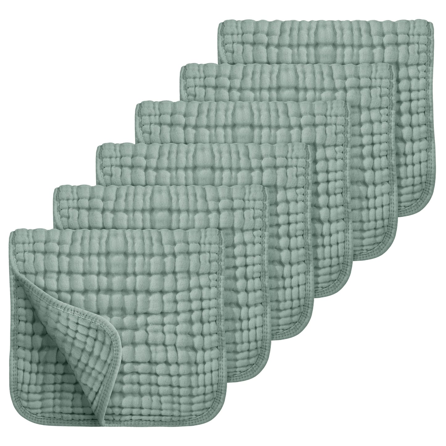 Looxii Muslin Burp Cloths 6 Pack - 20" x 10" - Ultra Soft & Absorbent, 6-Layer 100% Cotton for Spit Up & Drool- Gentle Baby Burping Cloth, Newborn Boys Girls Essentials, Dark Green