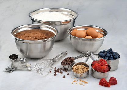 Estilo 12 Piece Stainless Steel Mixing Bowl Set, Includes Dry Measuring Cups, Spoons, and Barrel Whisk for Baking