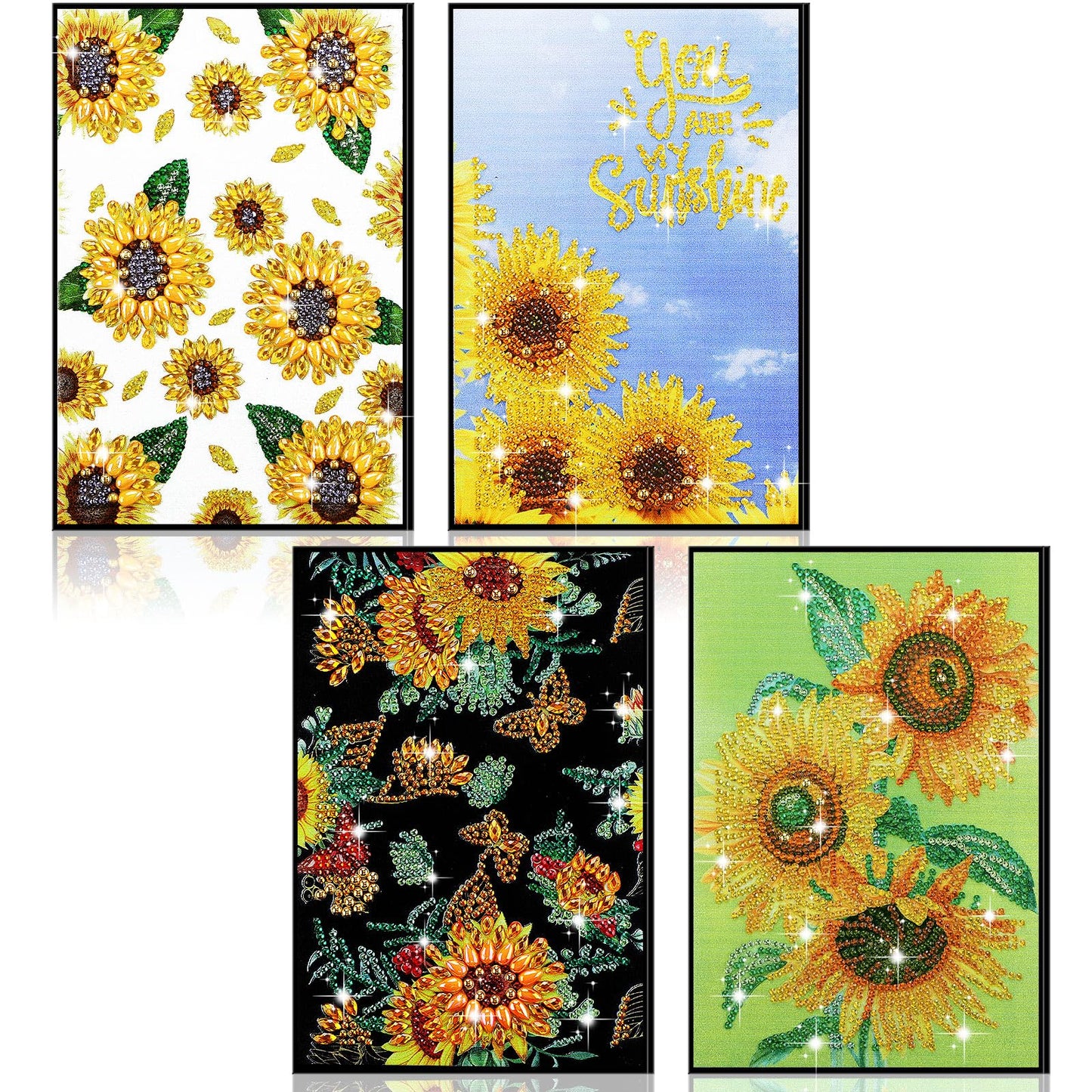 Ctosree 4 Pack Sunflower Diamond Painting Notebook, Spring Diamond Art Kits, DIY Diamond Journal,a5 Leather Arts and Crafts for Adults Diamond Sketchbook with Tools for Drawing