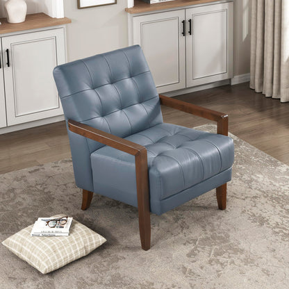 Lexicon Modern Accent Chair, Luxury Genuine Leather Match Living Room Chair with Tufted Cushions, Solid Wood Frame and Arm Rest, Comfy Upholstered Single Seat for Bedroom/Reading/Office, Blue