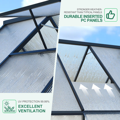 Polycarbonate Greenhouse for Outdoors, Large Walk-InGreenhouse with Quick Setup Structure and Roof Vent, Greenhouse with Ventilation