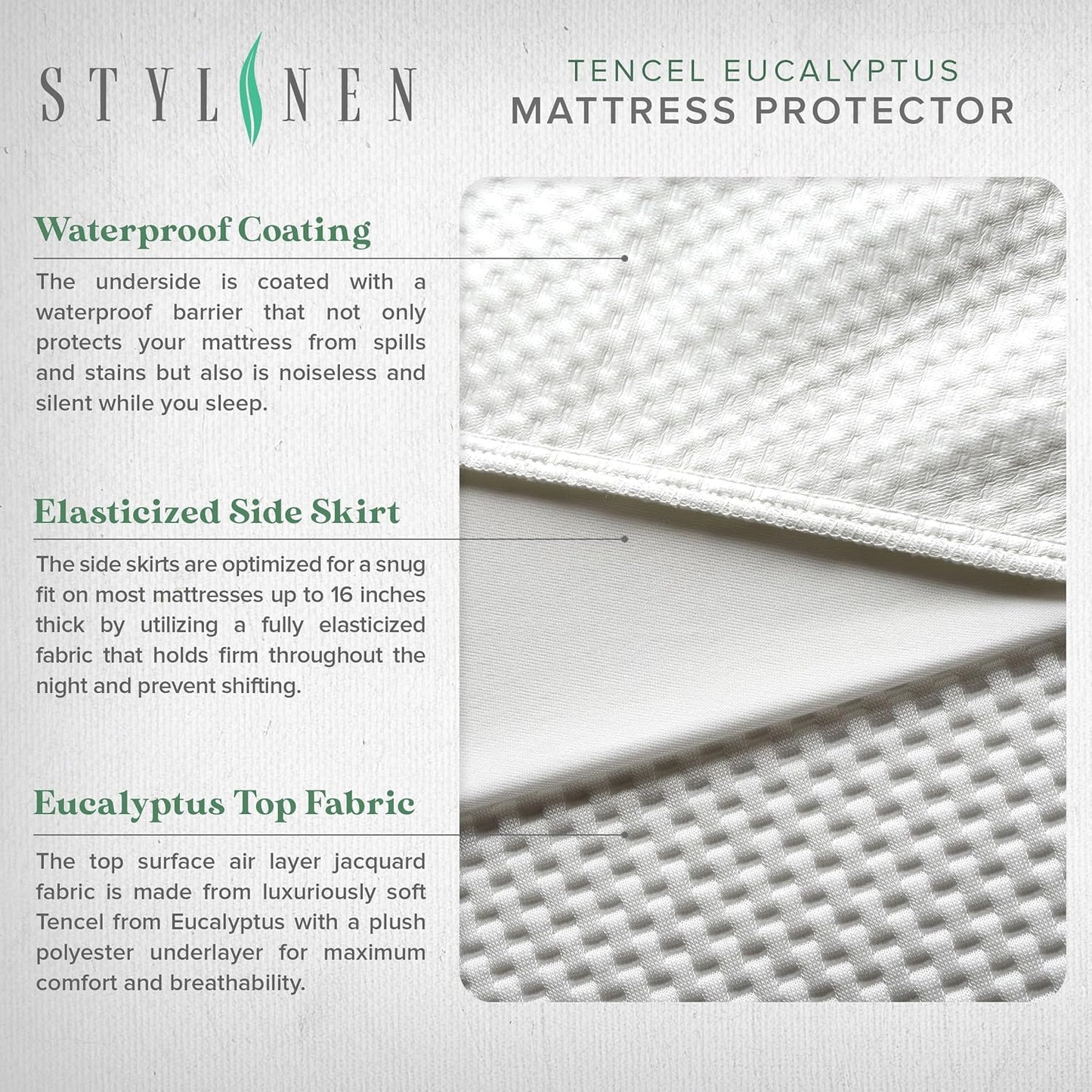 16 inch STYLINEN King Tencel Eucalyptus Mattress Protector - Waterproof Breathable Cooling Cover Protects Against