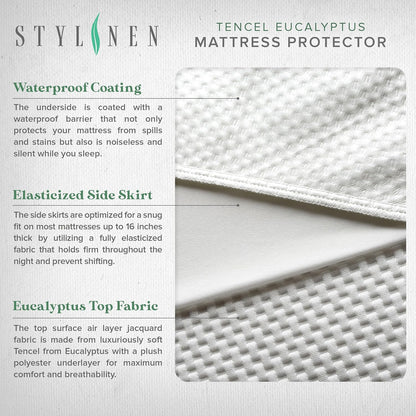 16 inch STYLINEN King Tencel Eucalyptus Mattress Protector - Waterproof Breathable Cooling Cover Protects Against