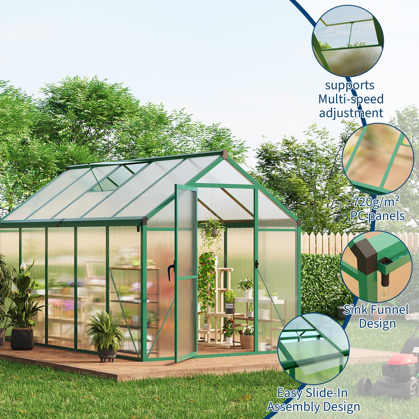 IDEALHOUSE 6×10 FT Greenhouse, Large Walk in Greenhouses for Outdoors and Garden Planting, Polycarbonate Greenhouse with Enhanced Aluminum Frame, Green Houses with Quick Setup Structure and Roof Vent
