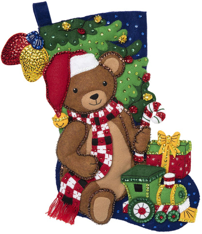 Bucilla 89231E Felt Applique Christmas Stocking Kit, 18", Teddy Bear