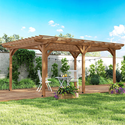 Outsunny 12' x 16' Outdoor Pergola, Wood Gazebo Grape Trellis with Stable Structure for Climbing Plant Support, Garden, Patio, Backyard, Deck, Brown