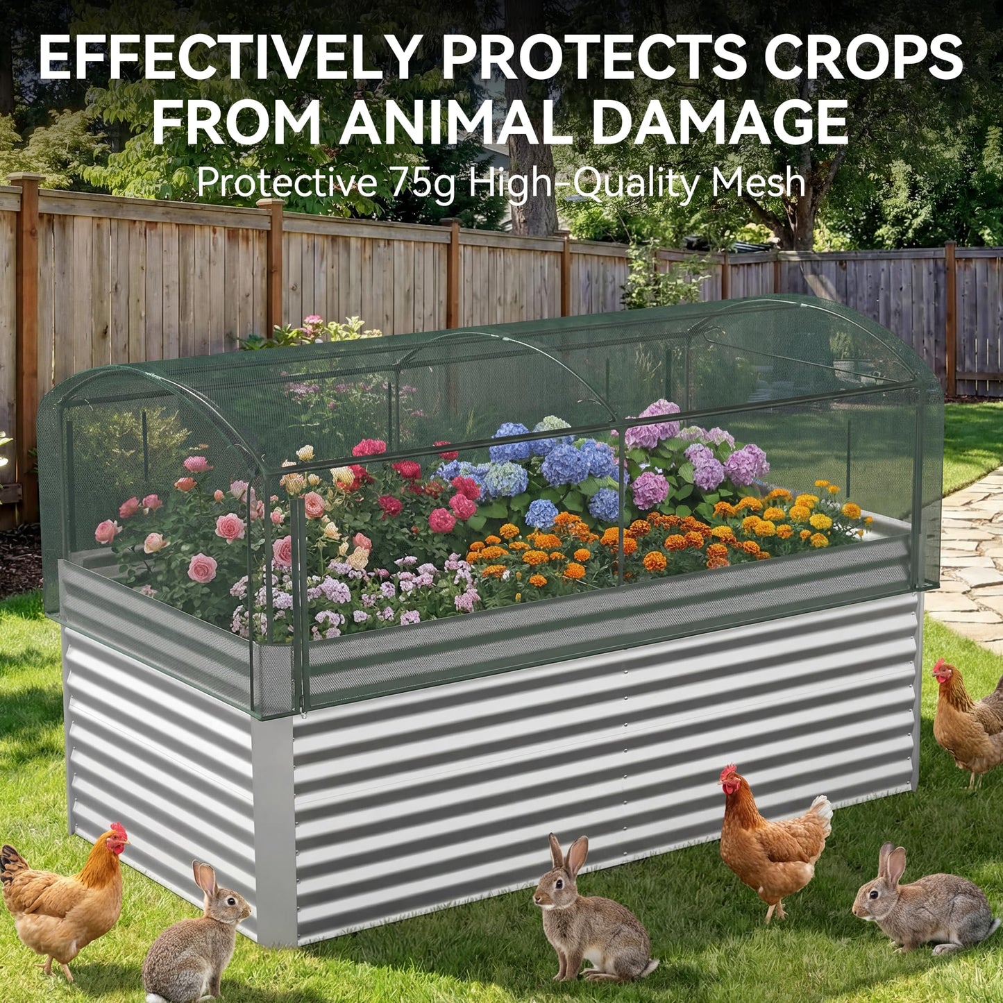 8x4x3 ft Tall Galvanized Raised Garden Bed with Self-Watering System, Elevated Planter Boxes Outdoor with Mesh Cover, Rectangular Deep Raised Beds for Gardening,Vegetables,Flower, Backyard, Patio
