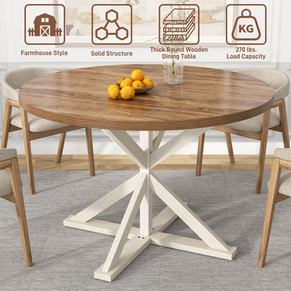 Round Wood Dining Table for Kitchen,Dining Room,Living Room,Farmhouse Dinner Tables W/Thickened Brown Wooden Waterproof Tabletop for 4 People,47 inch Rustic Kitchen Table W/Metal Support(OAK)