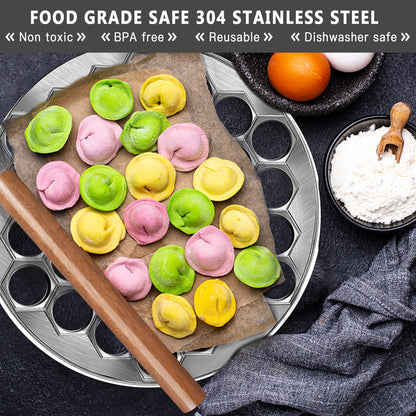Worldity Ravioli Dumpling Mold, Food Grade Safe Dumplings Maker, Russian Pelmeni Maker with 37 Holes Double, Pastry Ravioli Wheel Cutter and Roller Pin for Making Dumplings Ravioli
