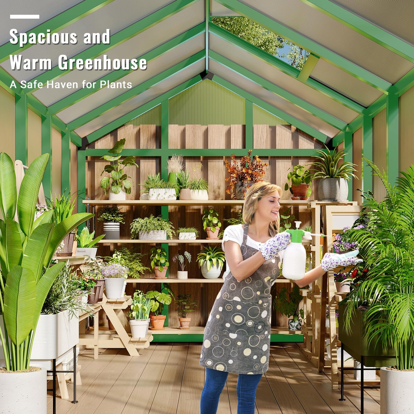 Greenhouse, 6x10 Ft Outdoor Greenhouses, Accessible Green House with Roof Vents and Sliding Doors, Aluminum Frame Polycarbonate Greenhouses, Large Greenhouse for Outdoor Gardens and Backyards, Green