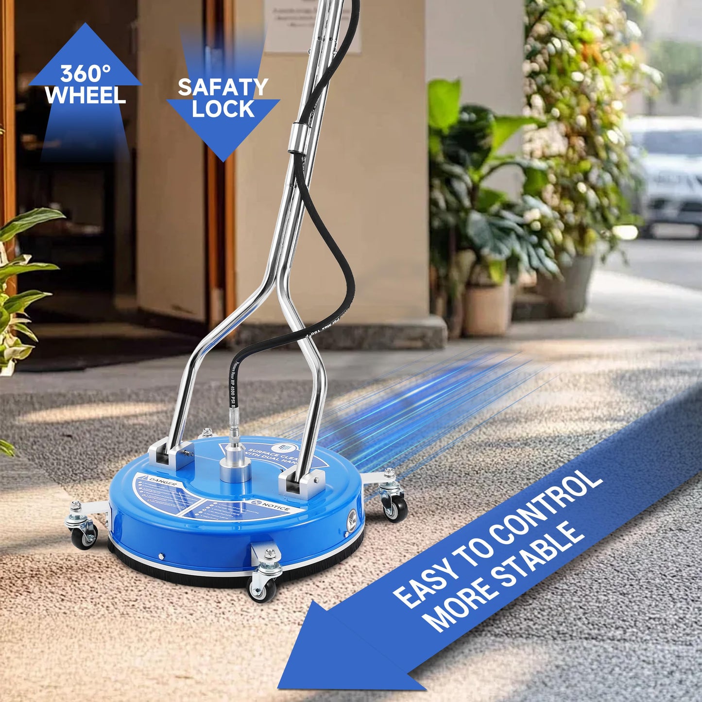 RIDGE WASHER 20’’ Pressure Washer Surface Cleaner, 4500 PSI Surface Cleaner with Dual Handle, Power Washer Surface Cleaner Attachment with Wheels for Cleaning Driveways, Sidewalks, Patios
