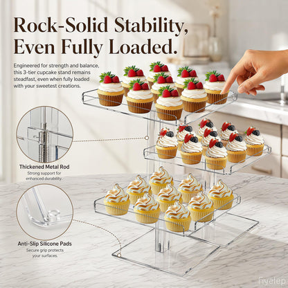 HEKORE 3 Tiered Serving Tray Set for Entertaining, 9" Acrylic Dessert Stands, Cupcake Stand Buffet Risers for Wedding Birthday Party Baby Shower