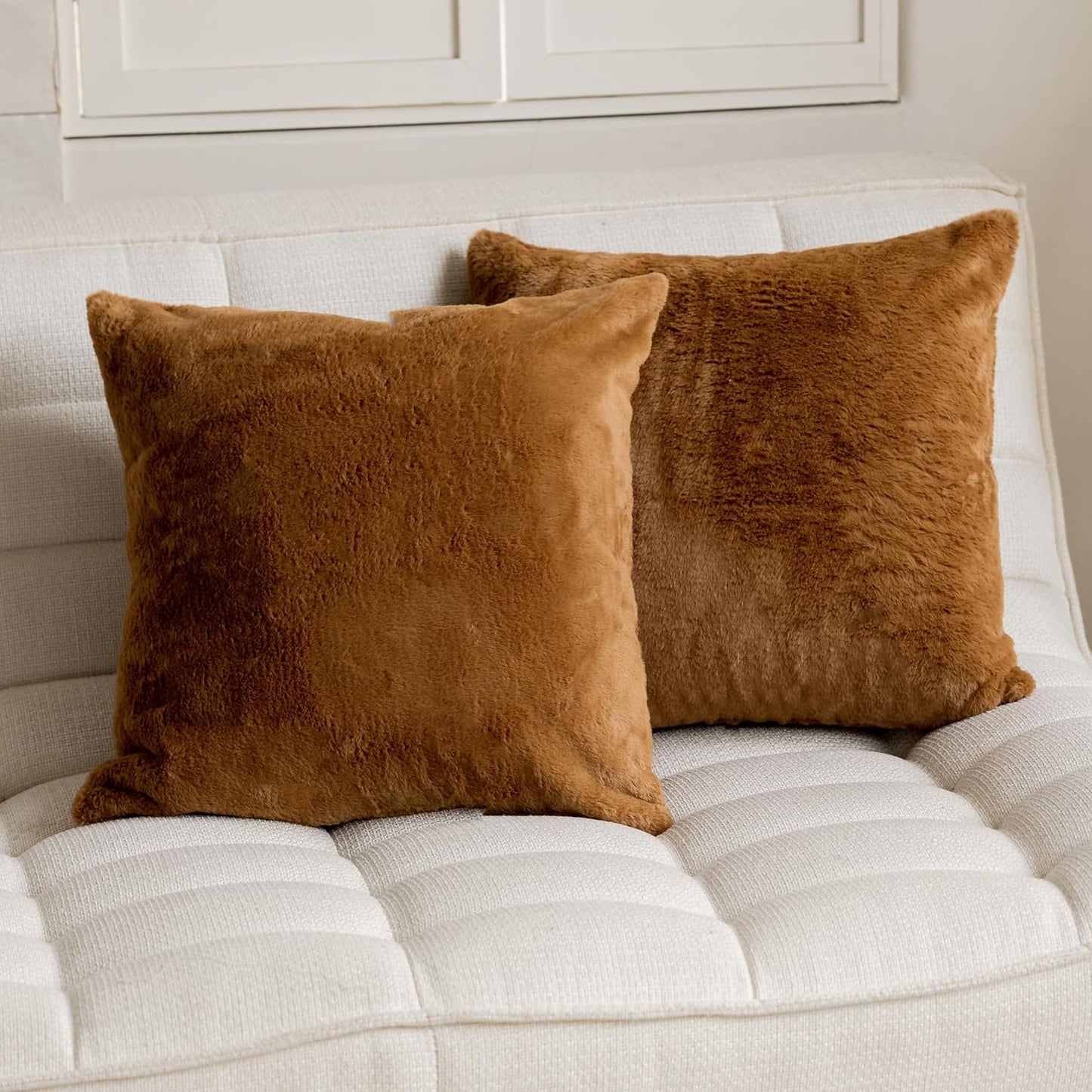 26x26 Set 2 26 26 inch, Demetex Brown Pillow Covers of Large Faux Fur Euro Pillow Shams Decorative Modern Accent Throw