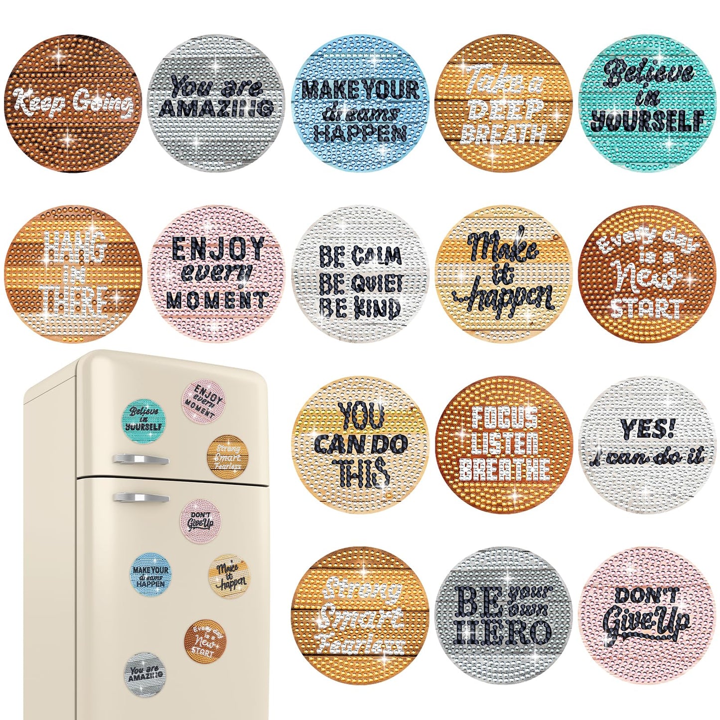 Saysurey 16 Pcs Diamond Art Magnet Kits Diamond Painting Magnets DIY for Adults Crafts Refrigerator Painting Stickers Kits for Gifts Home Decor(Inspirational)
