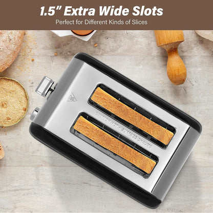 YSSOA 2-Slice Toaster, Extra Wide Slot & Removable Crumb Tray, Retro Stainless-Steel Style, 5 Browning Settings, New