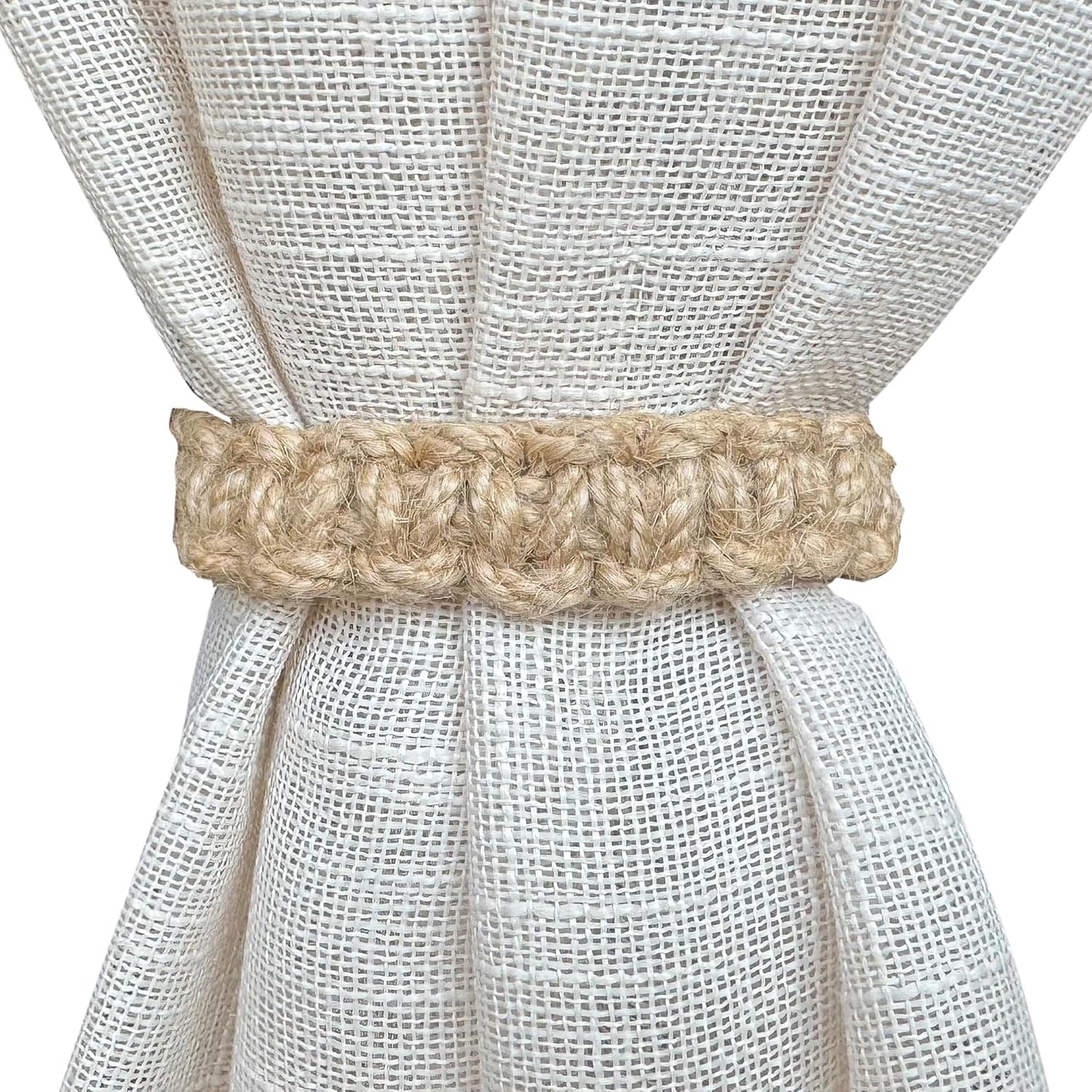 Boho Curtain Holdbacks Tiebacks for Drapes, Jute Rope Tie Backs for Light Sheer Curtains, Set of 4