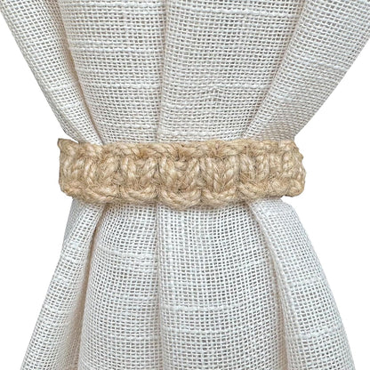 Boho Curtain Holdbacks Tiebacks for Drapes, Jute Rope Tie Backs for Light Sheer Curtains, Set of 4