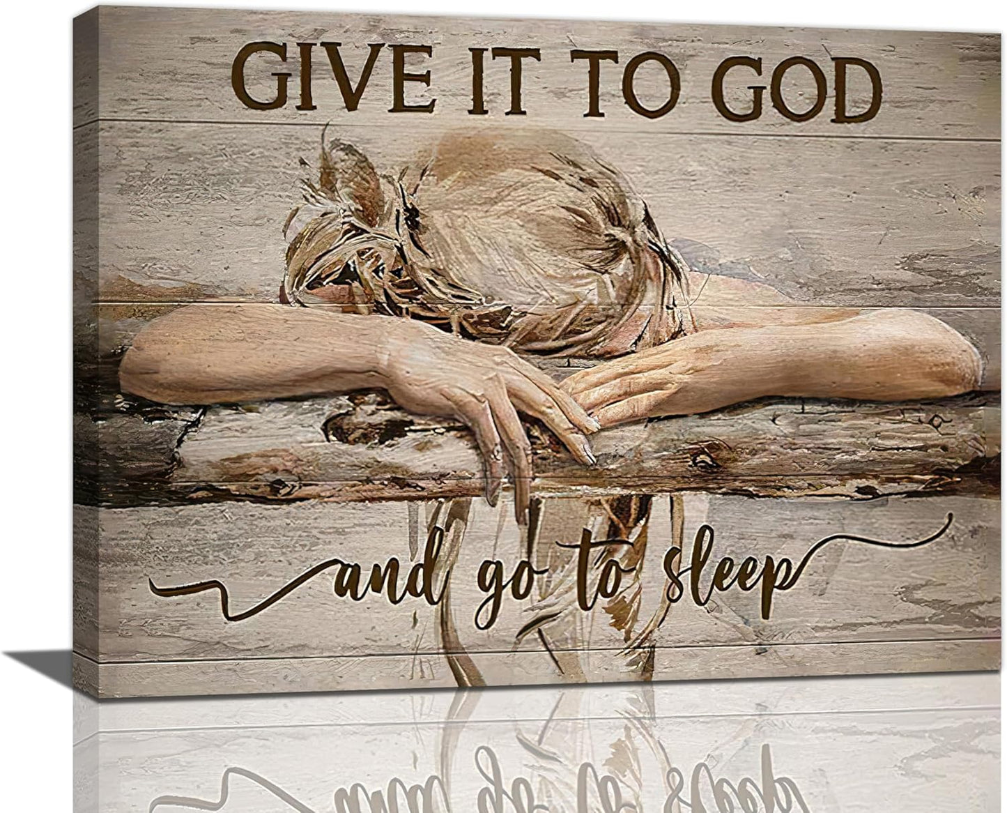 Farmhouse Bedroom Wall Art Decor, Give It to God and Go to Sleep Sign Quotes for Living Room