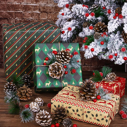 Fovths 232 Pieces Christmas Wreath Making Decoration Artificial Pine Cone Berry Set Pine Natural Pinecones Branches for Xmas Tree Ornament Home Fall Winter Christmas Party DIY