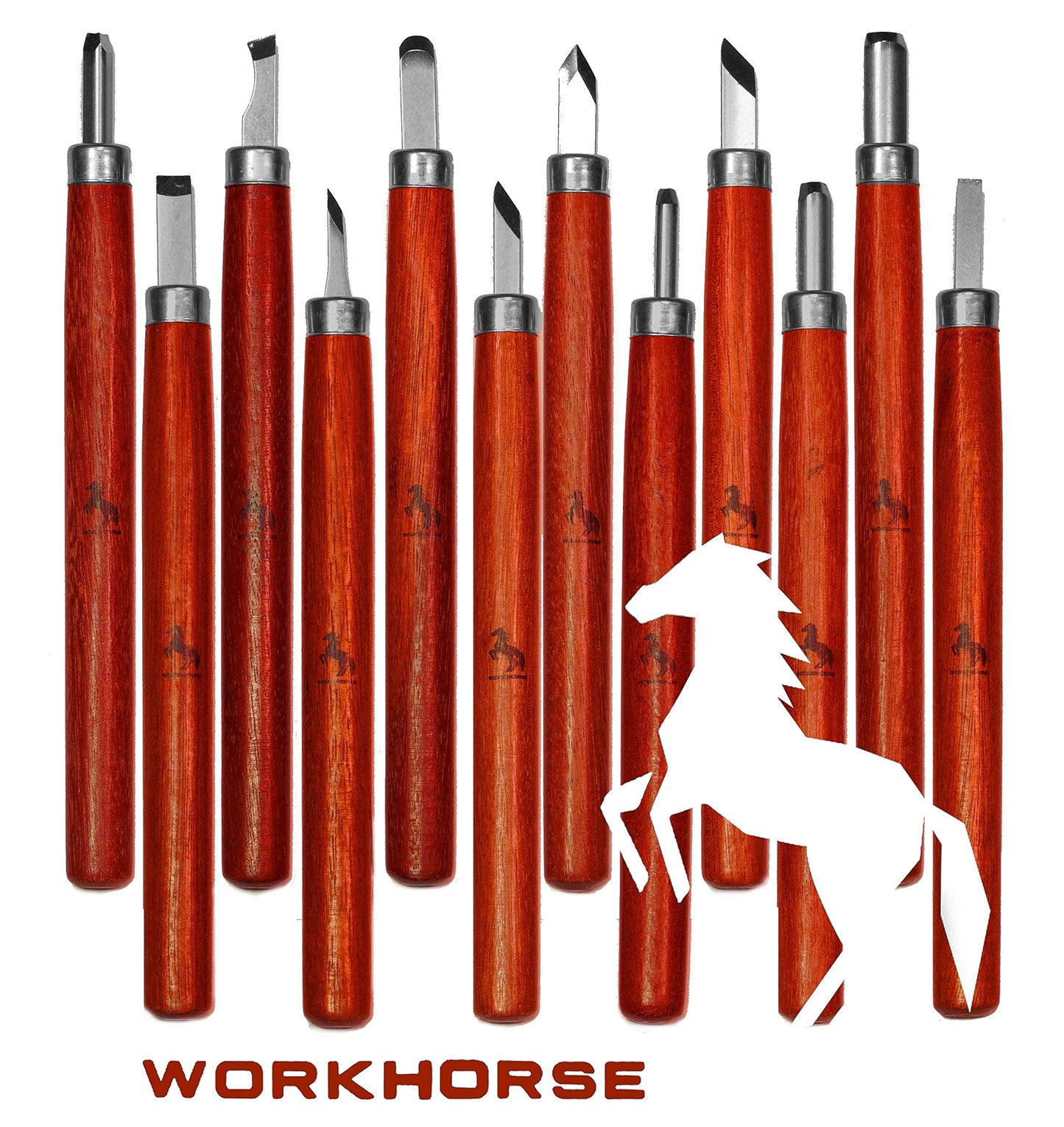 Workhorse 12pcs Premium Wood Carving Tools & Chisels Set for Whittling, Woodworking, Sculpture, Carpentry, with Sharpening Stone and Storage Box