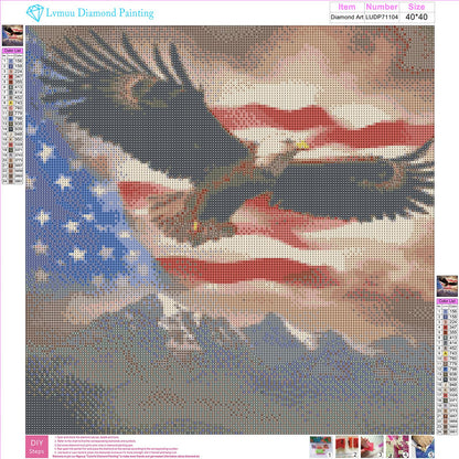 Lvmuu Large Diamond Art Kits for Adults American Flag Eagle, 5D DIY Full Square Drill Diamonds Painting Sets for New Beginners Paint By Numbers Art Craft Home Decor 16x16in