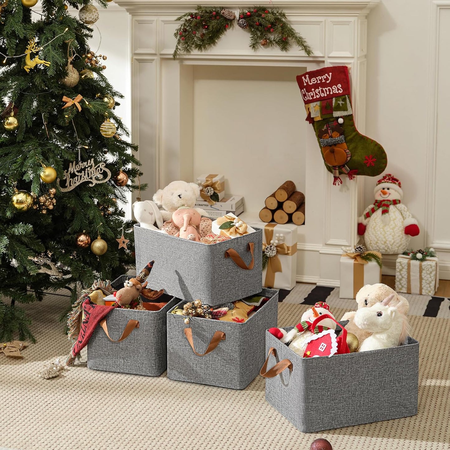 GRANNY SAYS Storage Basket, Large Organizer Bins for Shelves, Closet Storage, 2-Pack with Metal Frame