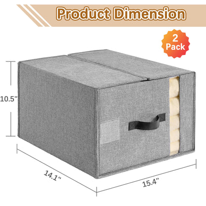 VECELO Bed Sheet Organizers and Storage, 2 IN 1 Foldable Sheet Organizer for Linen Closet with Window and Label, Bedding Storage Box for Blanket Queen and King Sheets Set Comforter Pillow, 2 Pack