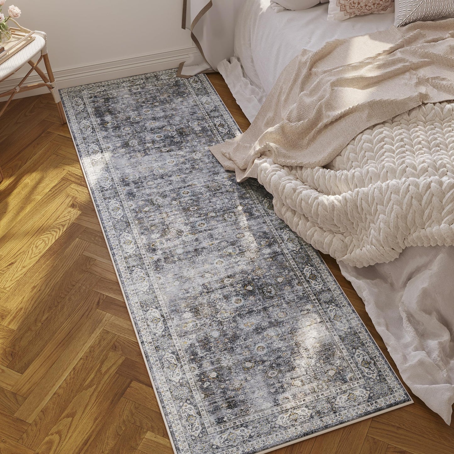 Runners for Hallways Kitchen Runner Rug Non Slip 2'x10' Long Washable Rugs with Rubber Backing Soft Vintage Carpet Runner for Hallways, Kitchen, Laundry, Bedroom, Bathroom (Grey)