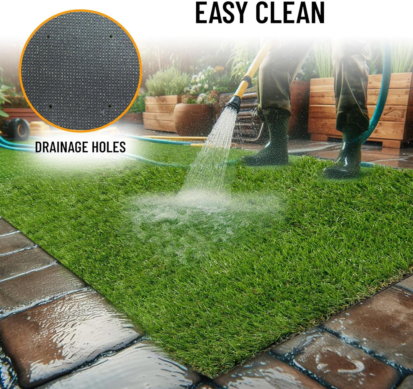 Waterproof Easy-Clean Solid Grass Design Indoor/Outdoor Rug, 2'7'' x 4', Green Runner