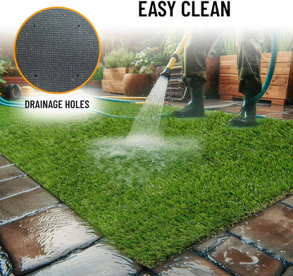 Waterproof Easy-Clean Solid Grass Design Indoor/Outdoor Rug, 2'7'' x 4', Green Runner