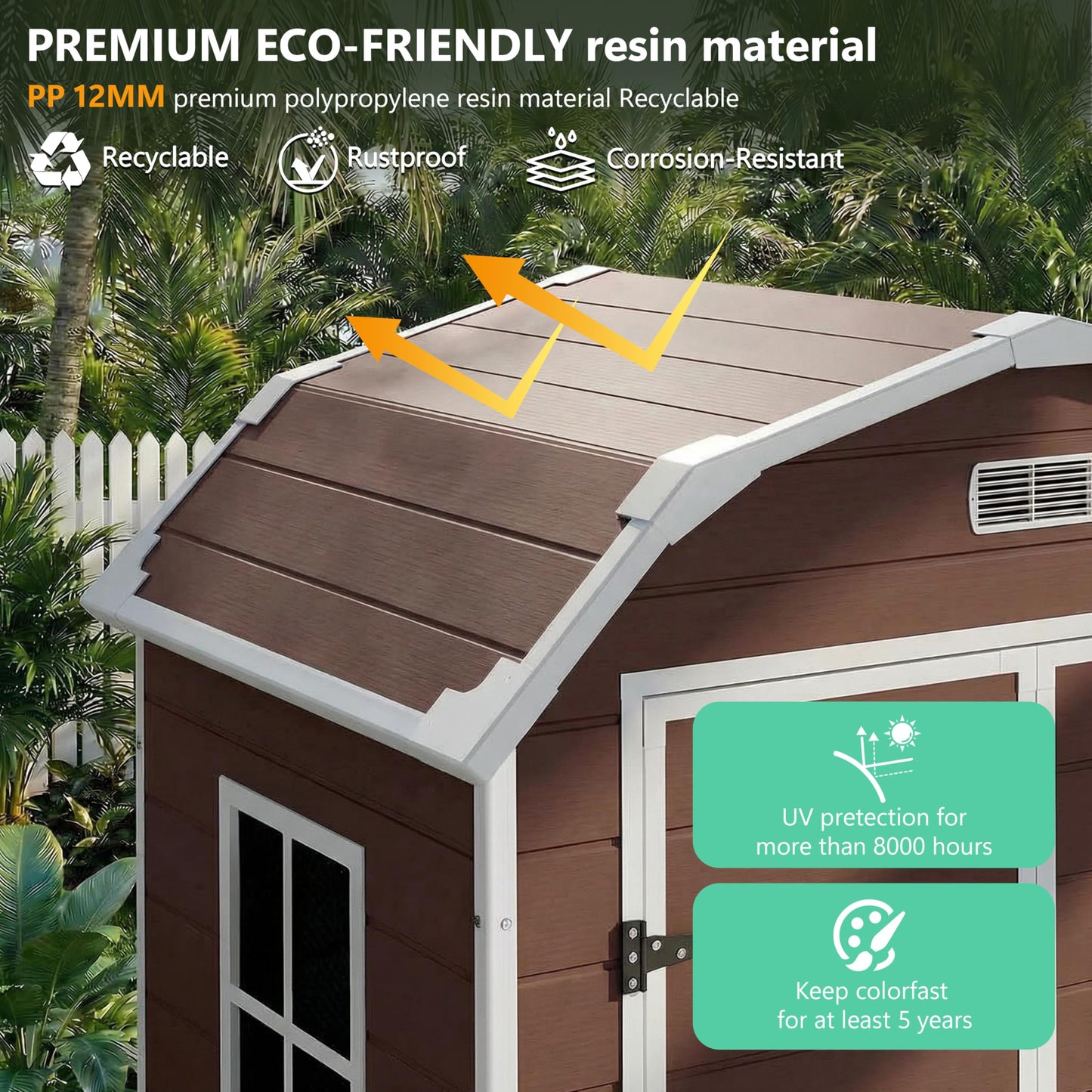 6x4.5 ft Resin Outdoor Storage Shed with Floor, Plastic Storage Shed with Lockable Door, Outside Shed Perfect to Store Patio Furniture, GardenTools Bike Accessories, Lawn Mower