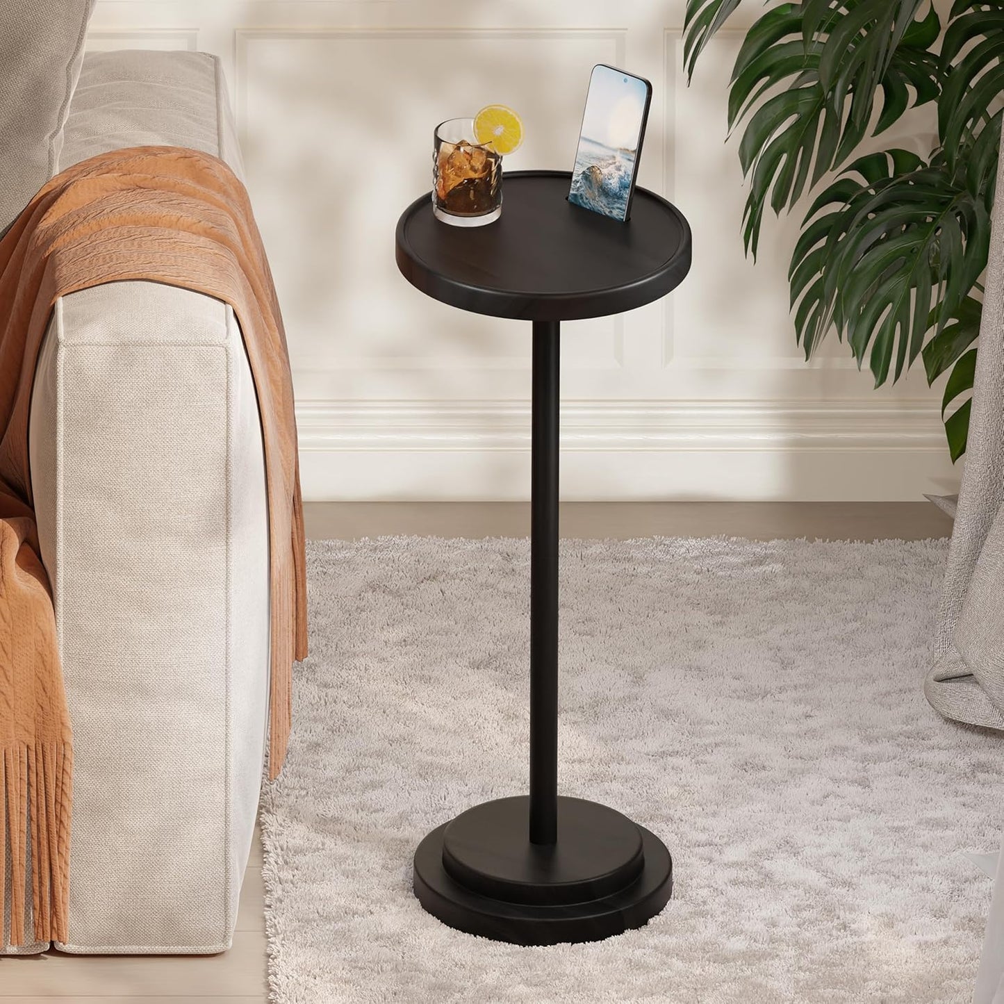 24.4" BLUEWEST Drink Table, Tall Compact Side Table with Phone Slot and Weighted Base, Durable Pedestal Table Accent