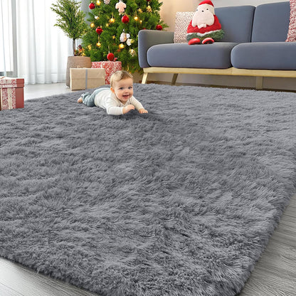 OLANLY Large Area Rug - Soft Fluffy Shaggy Carpet for Living Room & Bedroom | Machine Washable, Light Grey