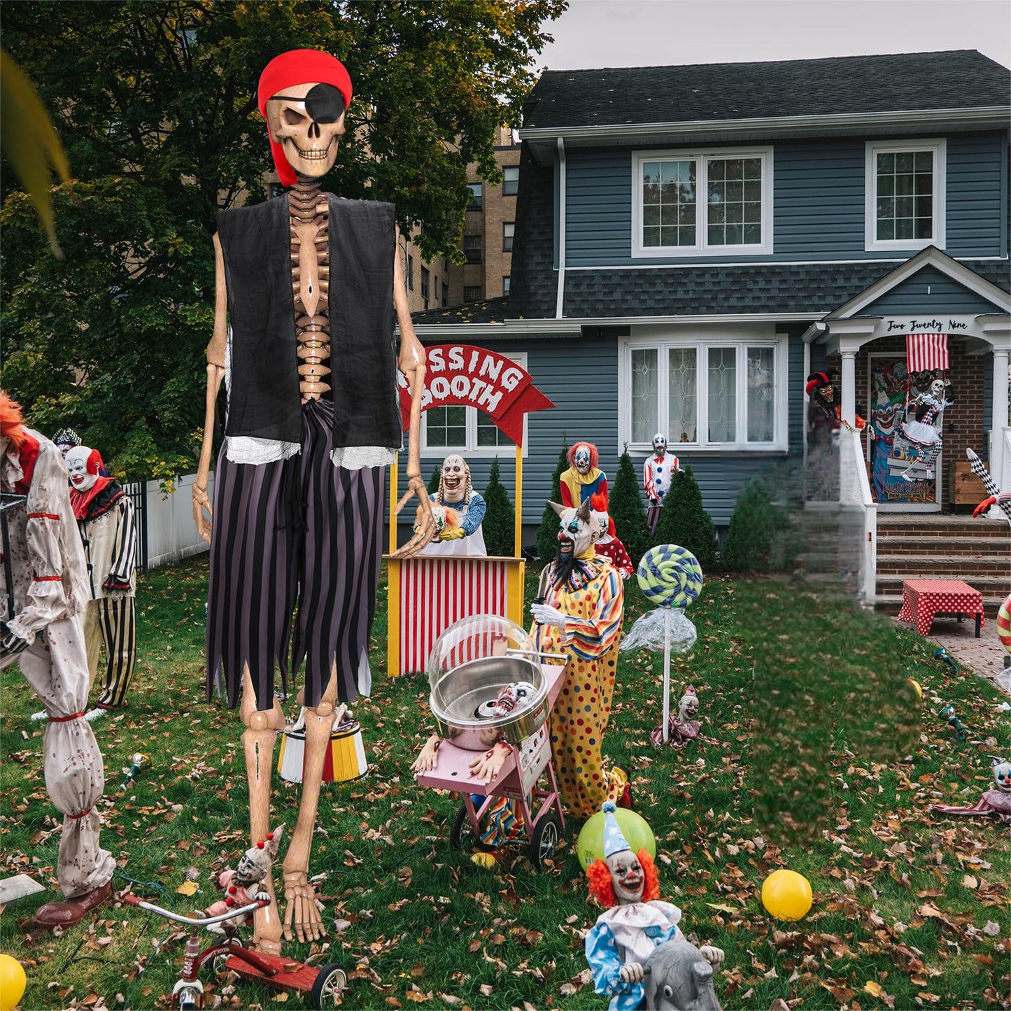 Cozypower 4 Pcs 12 ft Skeleton Outfits Accessories Giant Pirate Costume Set Halloween Skeleton Clothing Accessories for Garden Lawn Outdoor Halloween Decoration