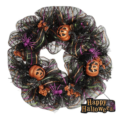 Huadanbor 24 inch Wreath, Halloween Wreath for Front Door, Halloween Spider Decor Pumpkin Skull Wreaths, Wall, Window, Garden and Offices Decor. (Black)