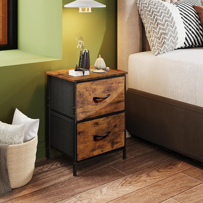 2 Closet, WLIVE Night Stand, Small Dresser with Drawers & Wooden Top, Nightstand with Fabric Bins, Bedside Table End