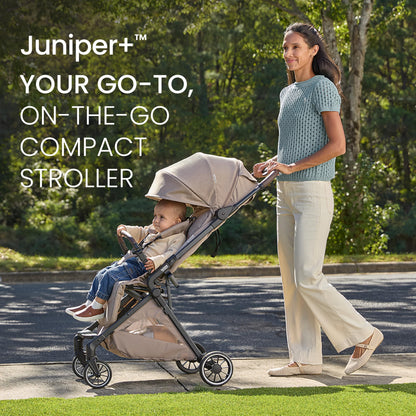 Britax Juniper+ Compact Stroller, Portable & Lightweight On-The-Go Stroller with Fastpack & One-Hand RapidFold, Infant Car Seat Compatible, Built-in Carry Strap, Ventilating Fabrics — Teak