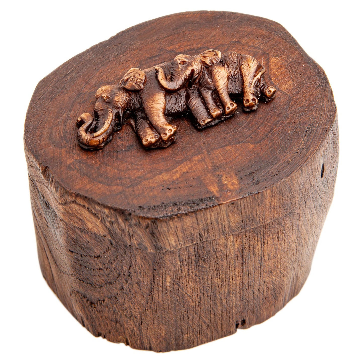 IYARA CRAFT Rustic Elephant Jewelry Box 4x6 - Hand Carved Mother & Father Elephant Family in Genuine Teak Wood. Traditional Antique Look, Ideal for Women, Gift, Srorage, Presentation