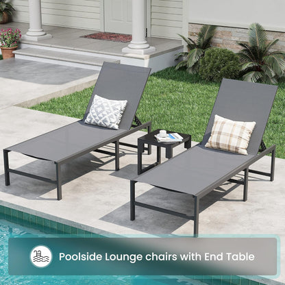 Amopatio 3-Piece Patio Lounge Chair Set - Adjustable Outdoor Chaise Lounge with Side Table | Weather-Resistant, 400 LBS Capacity (Gray)