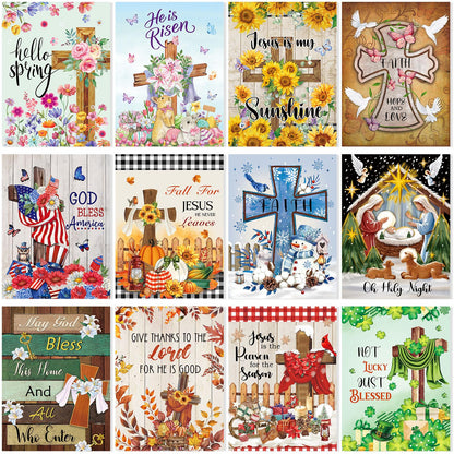 Fiwochic 12 Pcs Christ Cross Diamond Painting Kits for Adults Seasonal Full 5d DIY Drill Jesus Religious Inspirational Diamond Art Christian Art and Crafts for Catholic Schools Week Gift Decor